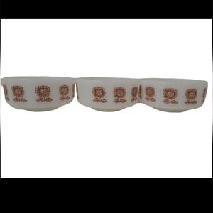 Vintage Federal Glass set Of Three White and Brown Sunflower Patterned Bowls